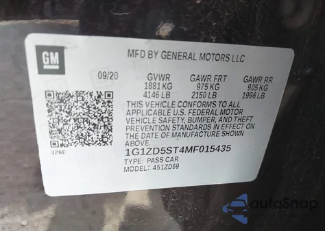 2021 Chevrolet Malibu Fwd Lt z USA, uszkodzony, nr VIN 1G1ZD5ST4MF015435